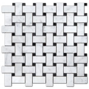 bianco carrara basketweave black dot polished 4
