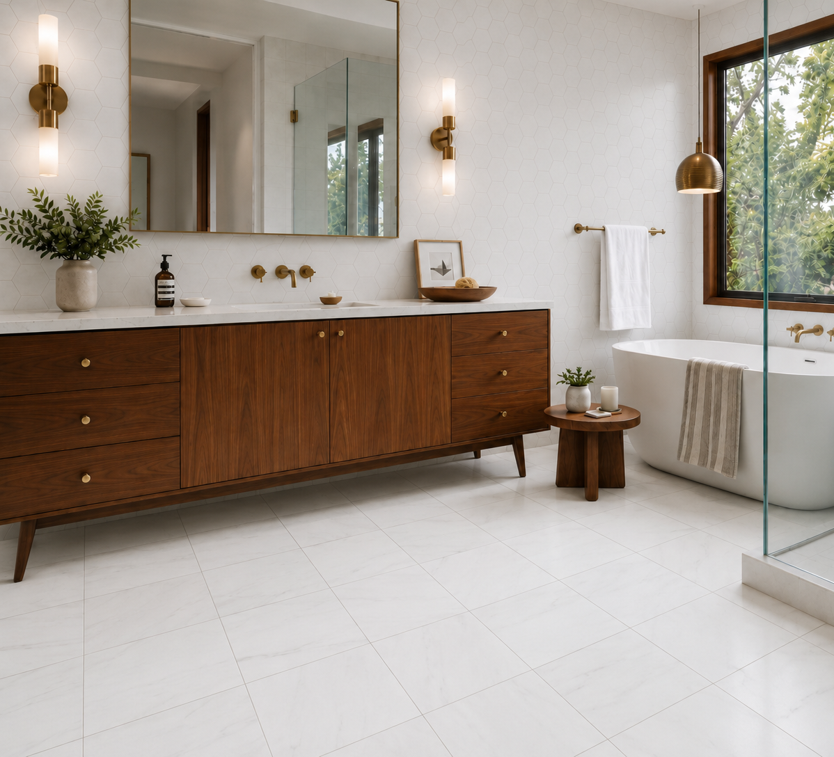 Bianco Dolomite Extra 12x12 and 6 inch Hexagon