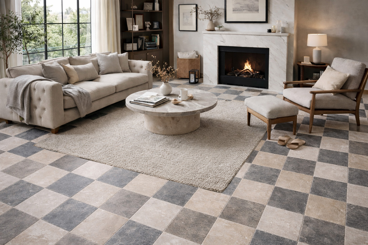 Checkerboard Lagos Azul & Botticino Tumbled