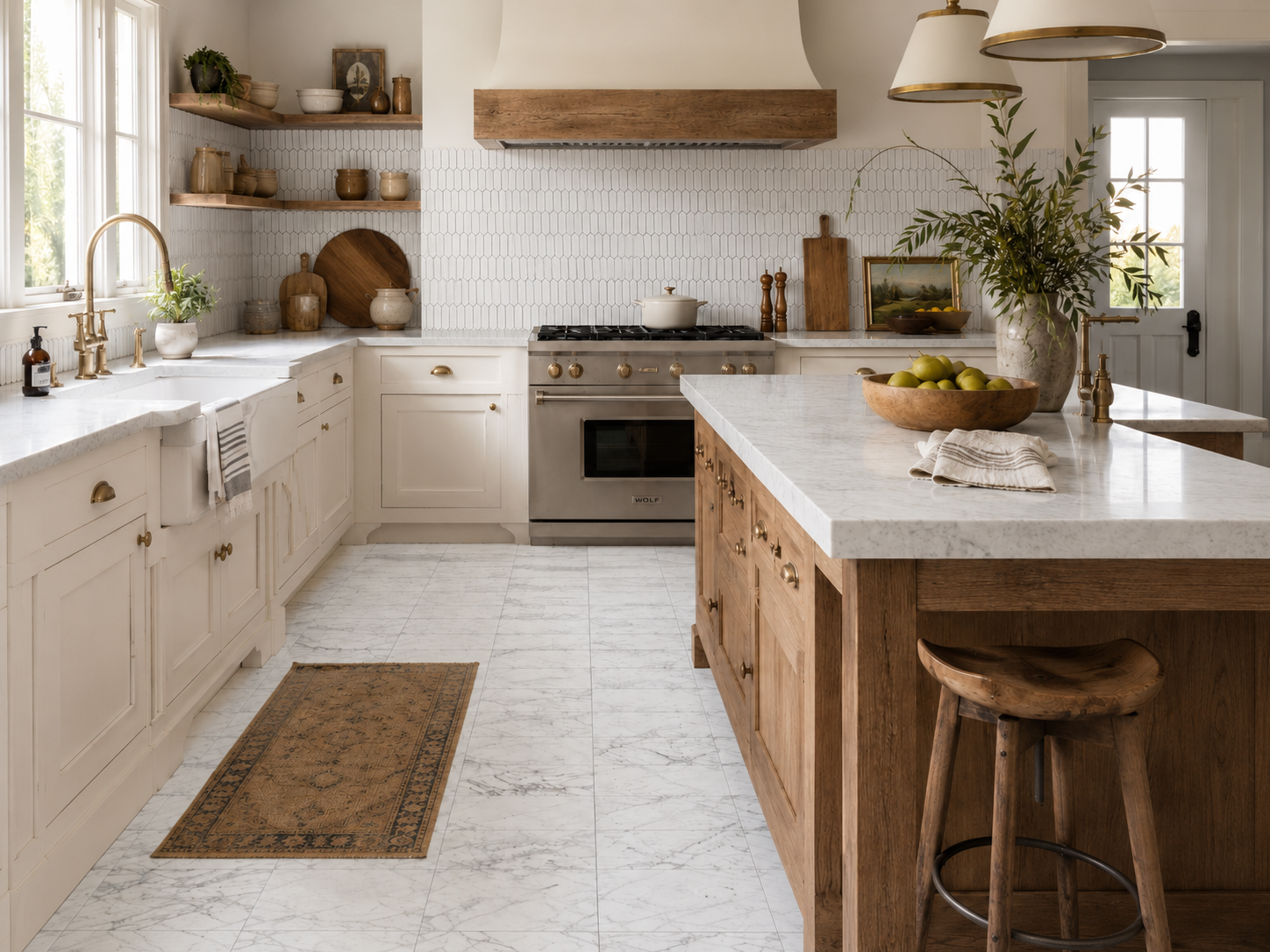 Bianco Carrara 12x12 and 1x3 Picket