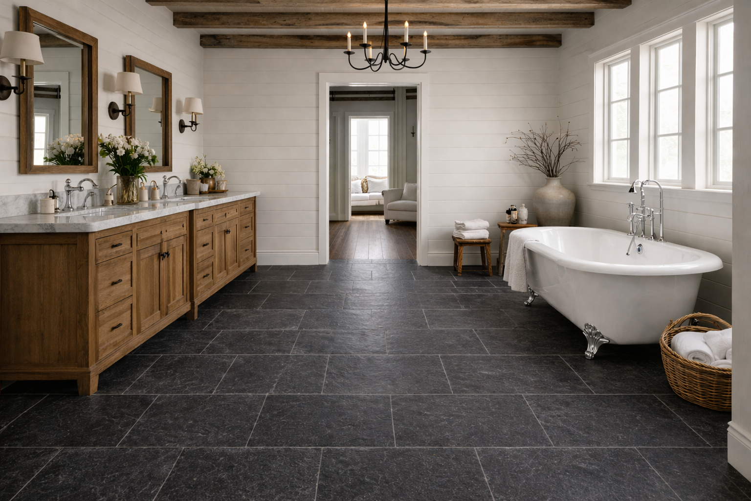 Avignon Black 16x16 Tumbled Bathroom